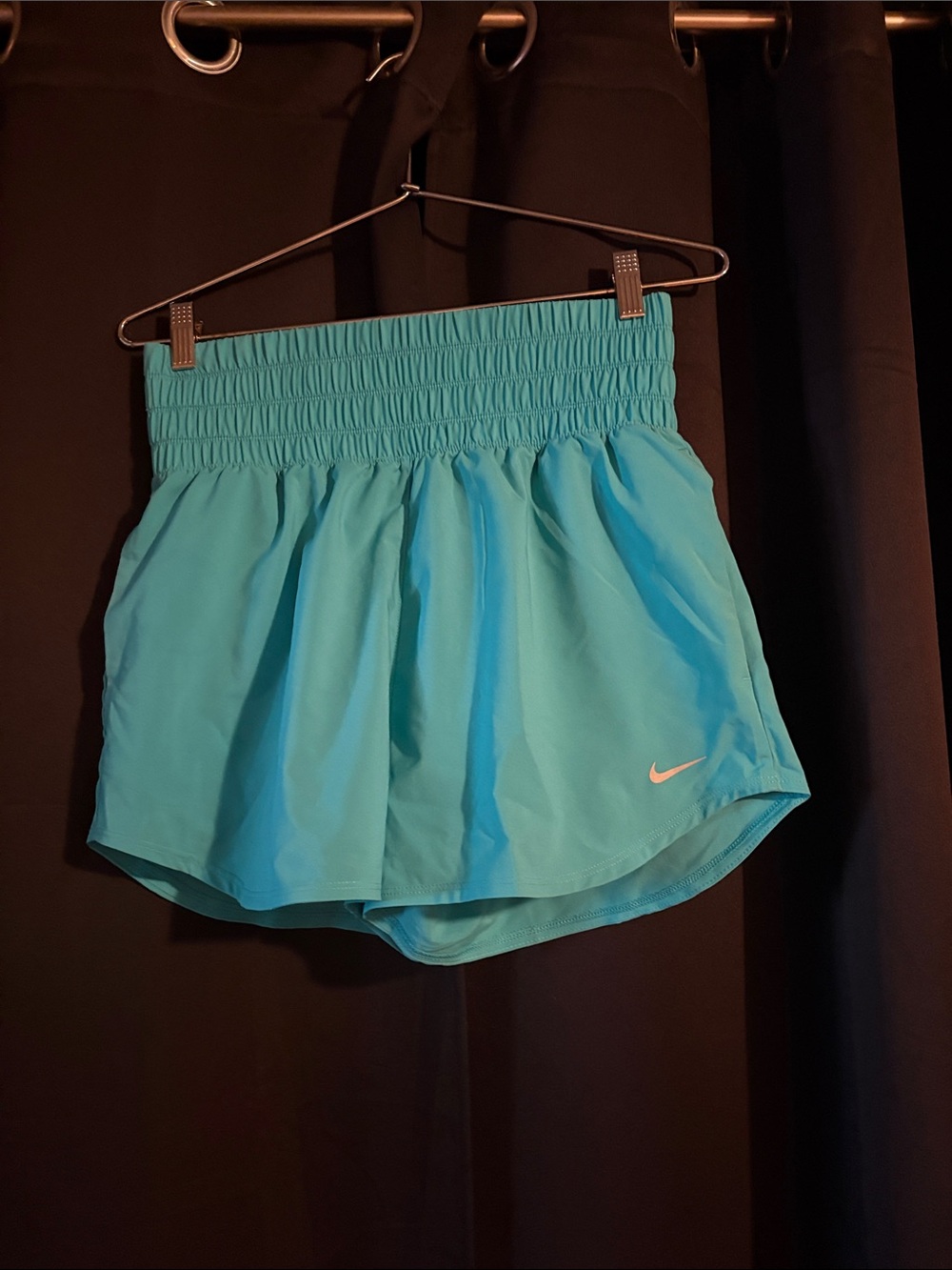 Nike Women's Turquoise Athletic Shorts with Smocked Waistband